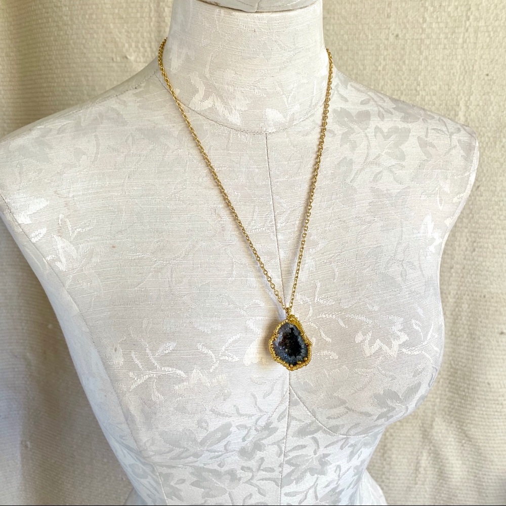 Amethyst February Birthstone Geode 18k Gold Boho Necklace Raw Crystal - Picture 7 of 8
